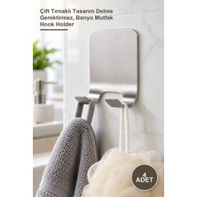 Yenilig 4 Adet Çok Amaçlı Kendinden Yapışkanlı Paslanmaz Çelik Askı – Çift Tırnaklı Tasarım Delme Gerektirmez, Banyo Mutfak Hook Holder
