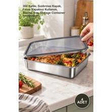 Yenilig 4 Adet Çok Amaçlı Paslanmaz Çelik Fırın ve Saklama Kabı – 304 Kalite, Sızdırmaz Kapak, Fırına Kapaksız Kullanım, Baking Tray Storage Container