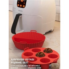 Airfryer Ustası Pişirme Seti 2'li - Airfryer Pişirme Silikon Kağıdı Aksesuar Kırmızı Renk Bpa Free