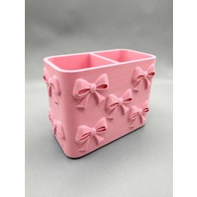 Birsence 3D Baskı Fiyonk Desenli Bölmeli Kalemlik - Masaüstü Organizer - Pembe