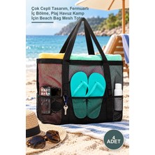 Yenilig 4 Adet Siyah Fileli Plaj Çantası – Çok Cepli Tasarım, Fermuarlı Iç Bölme, Plaj Havuz Kamp Için Beach Bag Mesh Tote
