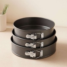 Birsence 3'lü Yuvarlak Metal Kelepçeli Kek Kalıp Seti 24-26-28 cm