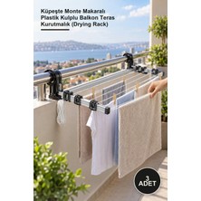 Yenilig 3 Adet Katlanır Çamaşır Askısı – Küpeşte Monte Makaralı Plastik Kulplu Balkon Teras Kurutmalık (Drying Rack)