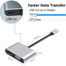 Store 8053 4in1 USB C HDMI VGA Adaptörü, USB C Hub, 4K Hdmı, 1080P Vga, USB 3.0, USB C Pd Şarj, Bütün Marka Modellere Uyumlu