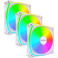 Store AX120 Pro Argb Pwm 120MM Fan 3'lü Paket, Üst Düzey, 360° Argb Aydınlatma, Tüfek Tipi Yatak, Sessiz Düşük Gürültü, 600–1600 Rpm, Fan Göbeği Dahil, Beyaz Renk