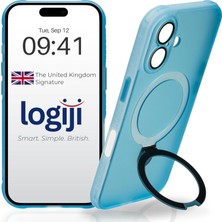 Store Flexstand Serisi Magsafe ile Uyumlu Manyetik Stantlı Yükseltilmiş Kenarlı Tam Kamera Lens Korumalı Kılıf iPhone 15 Pro Için Açık Mavi