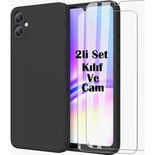 Store Samsung Galaxy A07 Için Silikon Kılıf ve 9h Ekran Koruyucu Cam Seti - Kamera Korumalı Şok Emici Arka Kapak - Siyah