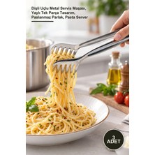 Yenilig 3 Adet Lüks Makarna Maşası – Dişli Uçlu Metal Servis Maşası, Yaylı Tek Parça Tasarım, Paslanmaz Parlak, Pasta Server