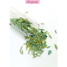 Birsence Uzun Boru Kesme Boncuk Çap 2mm Uzunluk 10 mm - 60 Gram - Yeşil Mavi - BNC289
