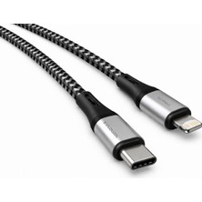 Store Type C-Lightning Uyumlu Örgülü Kablo, 27WATT Pd Hızlı Şarj, Wahoo (1AD x 1metre Grisiyah)