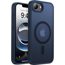 Store Iphone 17E ile Uyumlu Ekran Koruyuculu Kılıf Magsafe ile Uyumlu Sarj Destekli Kamera Çıkıntılı Mat Kapak - Lacivert