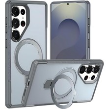 Store [mag-Military] Samsung Galaxy S25 Ultra Için Kılıf Katlanabilir Halka Stantlı [magsafe ile Uyumlu] S25 Ultra Kılıfı Pc+Tpu Hybrid Tasarım Güçlü Manyetikli Samsung S25 Ultra Kılıf (Gri)