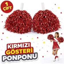 Birsence 1 Çift ( 2 Adet ) Kırmızı Renk 23 Nisan 19 Mayıs 29 Ekim Okul Gösteri Ponponları Ekstra Dolgun