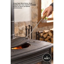 Yenilig 1 Adet Soba Kapak Açacağı – Ahşap Saplı Metal Kanca, Sıcak Kapaklar Için Uzun Tasarım Güvenliği, Kuzine ve Stove Lid Opener