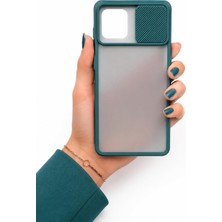 Store Samsung Galaxy A81/NOTE 10 Lite ile Uyumlu Kılıf Slayt Sürgülü Arkası Buzlu Lensi Kapak - Koyu Yeşil