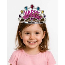 Birsence Gümüş Renk Happy Birthday Yazılı Doğum Günü Tacı 60 cm