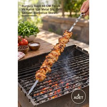 Yenilig 4 Adet Dar Yassı Mangal Şişi – Burgulu Saplı 60 cm Tavuk ve Kanat Için Metal Şiş, Grill Skewer, Barbecue Skewer