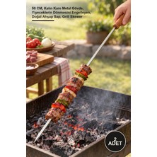 Yenilig 2 Adet Ahşap Saplı Kalın Kare Mangal Şişi – 50 Cm, Kalın Kare Metal Gövde, Yiyeceklerin Dönmesini Engelleyen, Doğal Ahşap Sap, Grill Skewer
