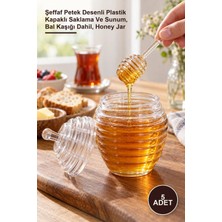 Yenilig 5 Adet Bal Kavanozu – Şeffaf Petek Desenli Plastik Kapaklı Saklama ve Sunum, Bal Kaşığı Dahil, Honey Jar