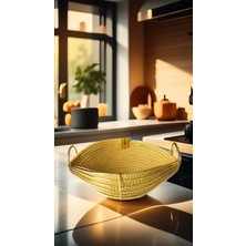Store Singl Gold Metal Sandal Ekmeklik ve Meyvelik Lüx Örgü Oval Ekmek Sepeti Sarı