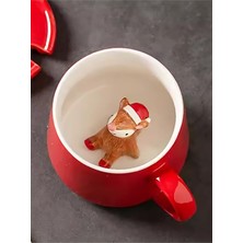 Store Mukko Home 3D Sevimli Kırmızı Başlıklı Hayvan Biblolu Porselen Kupa - 350ML | Eğlenceli ve Şık,kırmızı