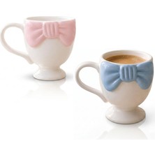 Store Fiyonk Detaylı Seramik Kupalar – Ayaklı Kahve Kupası (Pembe Mavi)