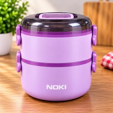 Store Nokı Lunch Box T-0134 500+700 ml Paslanmaz Çelik Yemek Kabı – Kaşıklı, Özel Saplı, Sızdırmaz, 2 Katlı (Pembe)