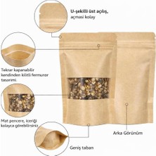 Store Pencereli Kraft Doypack Dik Duran Poşetler – 50’li Paket, Şeffaf Pencereli, Kilitli (Ziplock) ve Kolay Açma Çentikli, Çok Amaçlı Gıda Saklama Poşetleri (13 cm – 22 Cm)