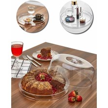 Store Şık Kristal Kek Fanusu Tutma Saplı 27 cm | Ikramlık Sunumluk (Yuvarlak)