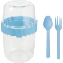 Store Açık Mavi Saklama Kabı – 2 Katlı Taşınabilir Yemek Kabı, Kaşık ve Çatal Dahil 18X10 cm