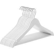 Store Ahşap Elbise Askıları, 10'lu Set, Masif Ahşaptan Elbise Askıları, Ceket Askıları, Omuz Bölgesinde Çentikler, Kaymaz, Ceketler, Gömlekler, 360° Döndürülebilen Kancalar Için, Beyaz CRW03W10