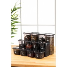 Store Beyaz Serigrafi Etiketli Kare Erzak Saklama Kabı 12'li Set 4x(0,55 Litre, 1,2 Litre, 1,75 Litre)