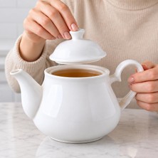 Store Porselen Demlik 650 Ml, Beyaz Kapaklı Çay Demliği, Oval Kulplu ve Uzun Dökme Ağızlı, Siyah Çay ve Bitki Çayı Demleme, Kahvaltı ve Sofra Servisi Için, 1 Adet