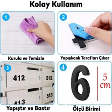 Store Yapışkanlı Kapı Numarası Küçük Boy 50 mm 5 cm Numara 6 Rakam Altı Sayı Siyah Renk Numaralar 1 Adet