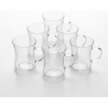 Store 6'lı Kulplu Borosilikat Cam Çay Bardağı Seti, Ince Şeffaf ve Tabaksız, Keyf-I Ala, Kısa, Desenli, Çizgili ve Burgu Çizgili Model Seçenekleri (Keyf-I Ala Kısa)