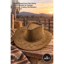 Yenilig 4 Adet Kovboy Model Şapka – Zigzag Desenli Suni Deri Geniş Kenarlı Günlük ve Tematik Aksesuar, Cowboy Hat Western