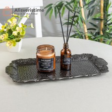 Store Osmanlı Motifli Küçük Metal Servis Tepsisi – Dekoratif Sunum Tepsisi, 36 x 18 Cm, 306 G (Antik Siyah)