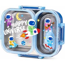 Store Bento 600ML Lunchbox Sevimli Desenli Tek Katlı 2 Bölmeli Sızdırmaz Paslanmaz Çelik Sefer Tası Çocuk Okul Yemek Kutusu Plastik Kaşık Hediyeli Bpa Yok Özel Kutulu - Mavi