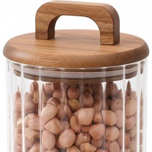 Store Amberhaus Akasya Kapaklı Çizgili Borosilikat Kavanoz - Vakumlu Silikon Contalı Modern Erzak Organizeri (650, Mililitre)