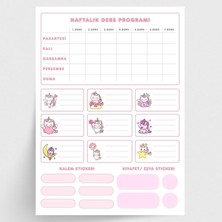 Store Figürlü Isimlik, Ders Programı, Kalem ve Eşya Sticker Seti, Pembe 10 Sayfa
