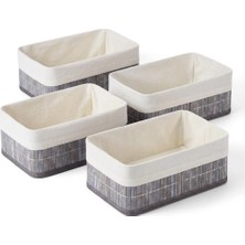 Store Bambu Detaylı Çok Amaçlı Saklama Kutusu – 25X15X8 cm Dekoratif Kumaş Organizer | Mutfak, Banyo, Dolap Içi ve Raf Düzenleyici | Çekmece Içi Derin Organizer Kutu Gri (4 Adet)