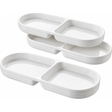 Store 2 Bölmeli Porselen Çerezlik 3’lü Set, 25,2 × 10 × 2,3 Cm, Beyaz Oval Kuruyemiş ve Kuru Meyve Tabağı, Kahvaltılık Zeytinlik, Meze Sos ve Atıştırmalık Sunum Tabağı, 3 Adet