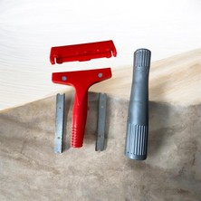 Store Yer Kazıyıcı Seti, Kırmızı ve Gri, Metal Bıçaklı, Değiştirilebilir Başlıklı, Çok Amaçlı Temizlik Aleti 2 Adat Ucu ile