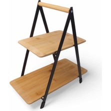 Store 2 Katlı Dikdörtgen Bambu Servis Sunum Seti Büyük Boy, Kuru Pasta, Kurabiye ve Kek Sunumları Için Büyük Boy (34CM-26.5CM-16CM)
