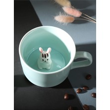 Store Mukko Home 3D Sevimli Panda Figürlü Porselen Kupa 230 ml Mint Renk Kahve Çay Kupası,turkuaz & Tavşan