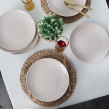 Store Kumlu Krem Rölyefli Servis Tabağı 27 cm 6 Adet Q32