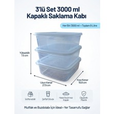 Store Kapaklı Saklama Kabı 3'lü Set, 3000 ml Her Biri, Şeffaf, Bpa Içermez, Hava Geçirmez, Istiflenebilir