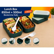 Store Dordoi Astrallife 2 Katlı Beslenme Kabı 850 ml + 500 ml Bölmeli Lunch Box Çatal Kaşık Seti Yeşil Renk