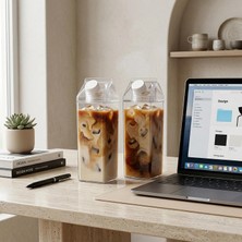 Store Süt Kutusu Şeklinde Bardak, 500 ml Geniş Kapasite, Dayanıklı Mika Yapı, Saydam Tasarım, Ev Ofis Restoran Için Kullanıma Uygun Süt Kutusu Tasarımlı Çay Kahve Espresso Latte Sunum Bardağı