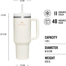 Store Quencher H2.0 Flowstate Pipetli Termos Bardak 1.18 Litre - Krem | Paslanmaz Çelik